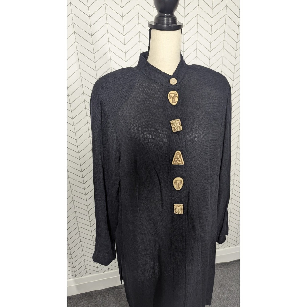 Vintage August Max Women's X Black  Linen Blend‎ Cardigan Tribal Witchy Boho USA - Picture 3 of 16